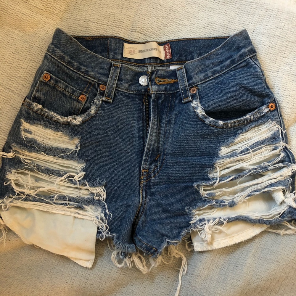Levi’s. Vintage destroyed high rise denim shorts
